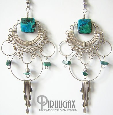 GREEN FOREST Turquoise Silver Chandelier Earrings