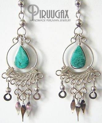 INCA TREASURE Turquoise Silver Chandelier Earrings