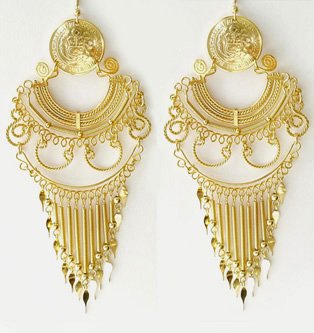 ANDEAN ELEGANCE ~24K Gold GP Coins Large Chandelier Earrings