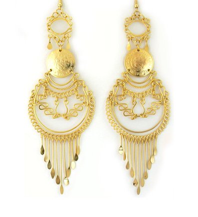 ANDEAN LUXURY~ 6" 24K Gold GP Coins Chandelier Earrings