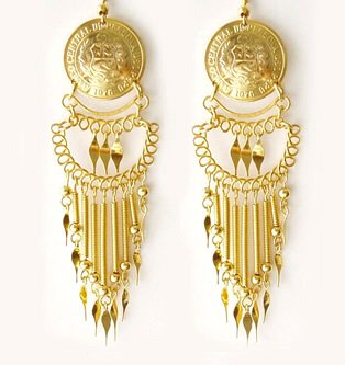 INCA TREASURE ~ 24K Gold Plated Vintage Coin Chandelier Earrings