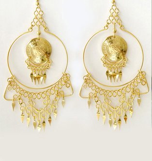 IMPERIAL HOOPS~ 5" 24K Gold GP Coins Chandelier Earrings