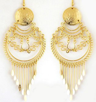 INCA SPLENDOR ~ LG 24K Gold GP Coins Chandelier Earrings