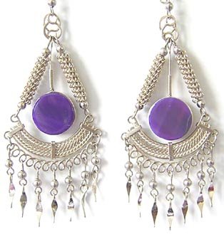 ANCESTORS ~ Purple Agate Silver Chandelier Earrings
