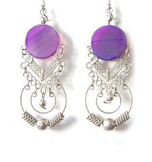 ANDEAN HOOPS ~ Purple Agate Silver Chandelier Earrings