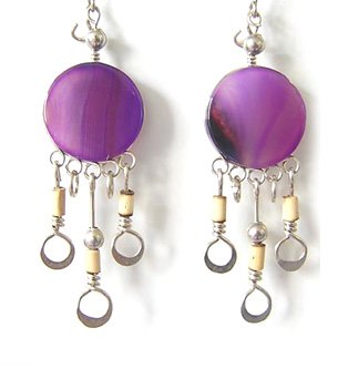 CAPRICE ~ Purple Agate Silver Bamboo Mini Chandelier Earrings