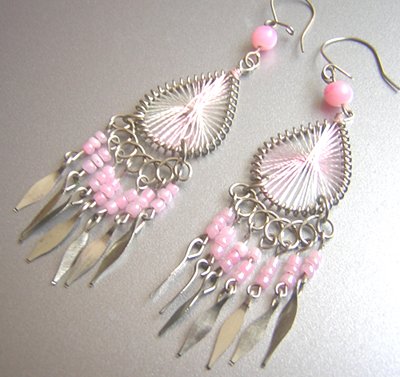 PINK Hand Woven Hippie thread Chandelier Earrings