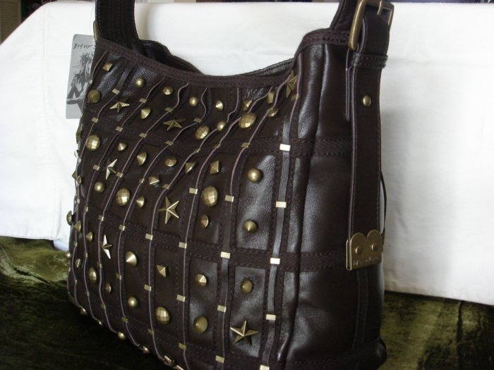 Betsey Johnson Lucky Stars Brown Leather Bucket Bag