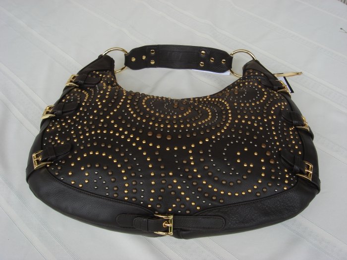House Of Dereon Hip Hop Metal Brown Leather Hobo