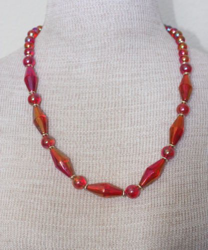 Unique Vintage Red Lucite Bead Necklace