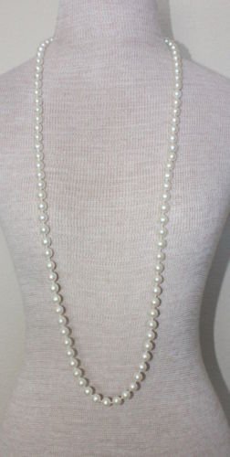 Vintage White Pearl 40" Long Strand Necklace