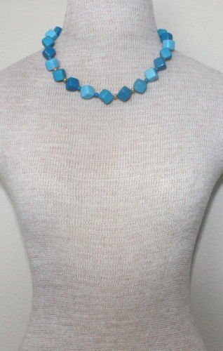Unique Vintage Blue Tone Dice Necklace 1970s