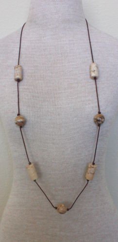 Unique Chunky Marbled Stone 40" Long Strand Necklace