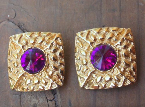 Vintage Dauplaise Purple Glass Chunky Clip On Earrings