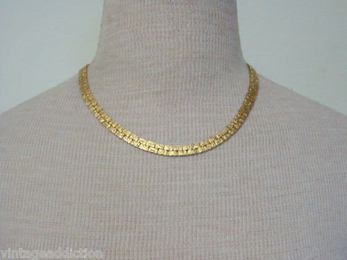 Deluxe Vintage Gold Tone Textured Wide Chain Necklace