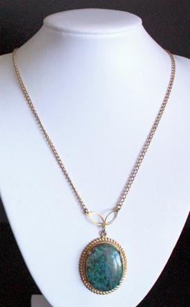 Vintage Green Azurite Stone Chunky Necklac Pendant