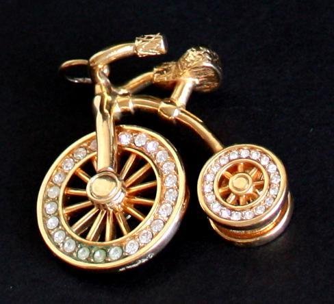 Vintage Unique Rhinestone Golden Bicycle Charm/ Pendant