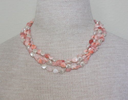 Vintage Pink & White Pearl Four Tiered Necklace