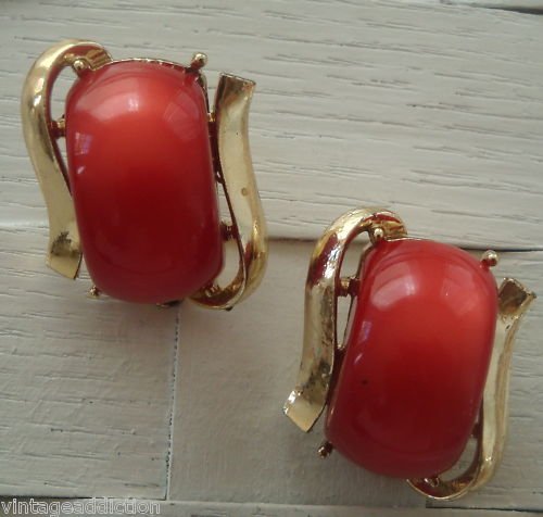 Vintage Coro Red Lucite Clip On earrings