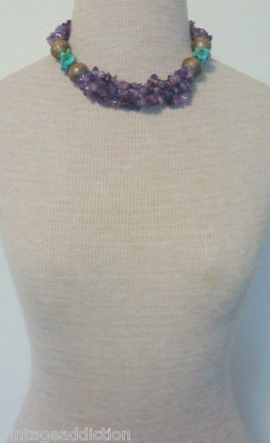VTG Rebecca Collins Amethyst Turquoise Chunky Necklace