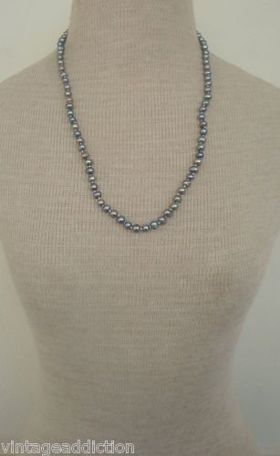 Vintage Gray 6 MM Genuine Pearl 22" Necklace