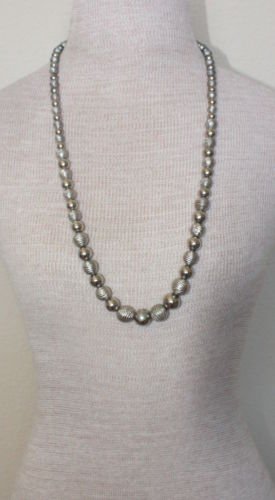 Vintage Korea Silver Metal Beads Long 30" Necklace