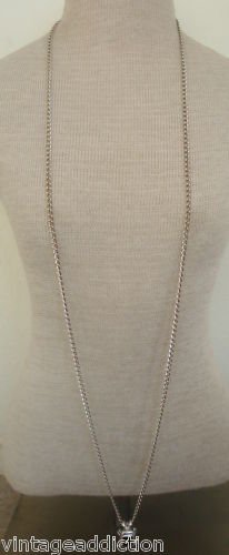 Vintage Silver Long 52 Chain Pendant Necklace By Avon