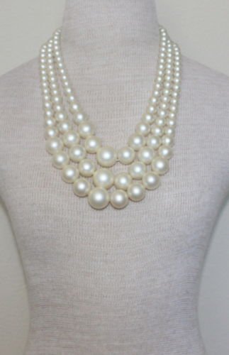 Vintage Chunky White Pearl 3 Tiered /Layered Necklace