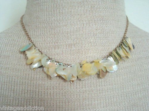 Vintage Mother Of Pearl Unique Bib Necklace
