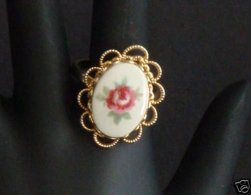 Vintage Glass Flower Ring Victorian Revival Adjustable