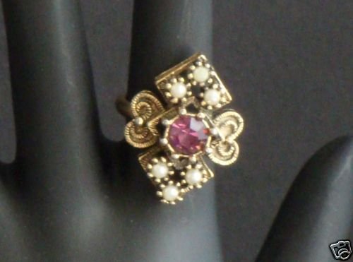 Vintage Sarah Cov Purple Rhinestone Ring Adjustable