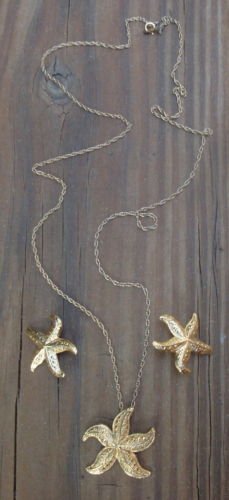 Vintage Gold Star Fish Necklace & Earrings Set