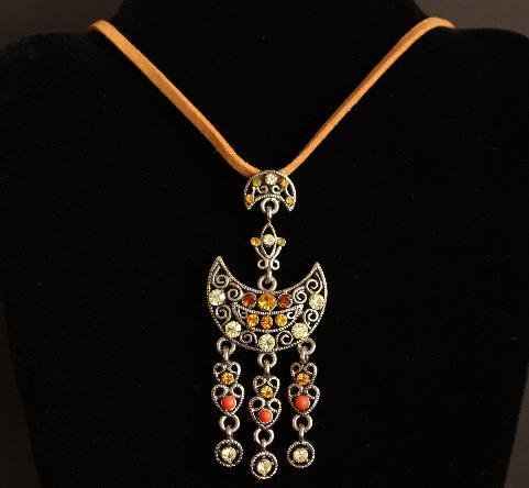 Vintage Moon Rhinestone Necklace Pendant 1980s
