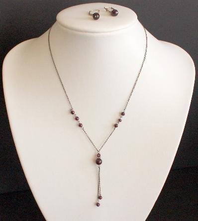 Vintage Maroon Glass Beads Necklace Earrings Set On 925