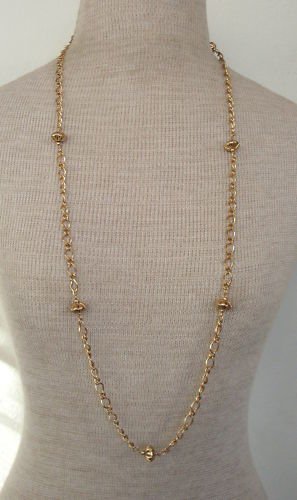 Vintage Goldtone Chain W/ Metal Stations Long Necklace