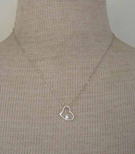 Cute Vintage White Rhinestone Heart Pendant Necklace
