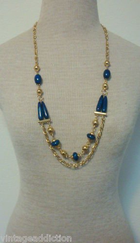 Vintage Blue Two Layer Necklace 1980s