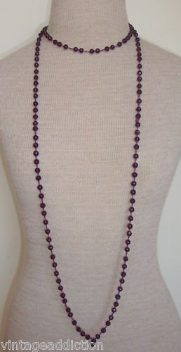 Chic Vintage Purple Amethyst Glass 60" Long Necklace