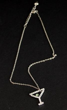 Vintage Rhinestone Cocktail Glass Pendant Necklace
