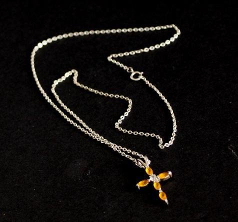 Vintage 925 Sterling Cross Stone Pendant Chain Necklace