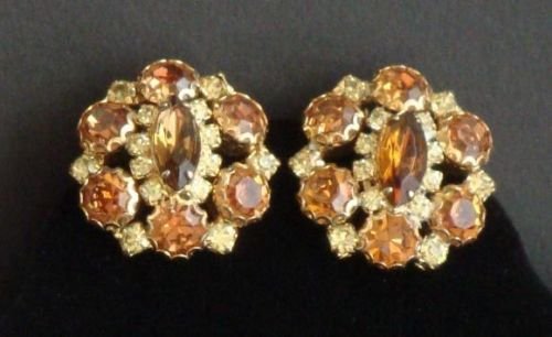 Vintage Brown Glass Rhinestone Dressy Earrings