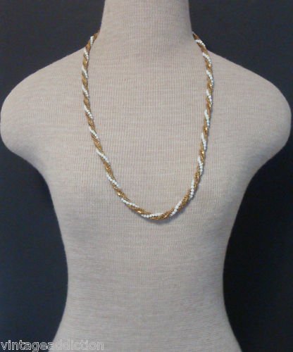Vintage Miriam Haskell White & Gold Torsade Necklace