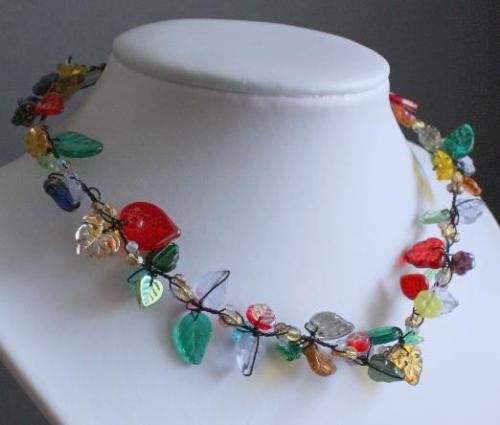 Unique Vintage Czech Glass Leaf Necklace