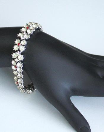 Vintage Trifari Red & White 2 Rows Rhinestone Bracelet