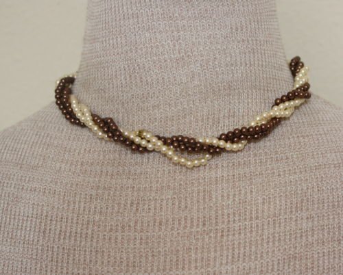 Vintage Brown & Cream Pearl Twisted / Torsade Necklace