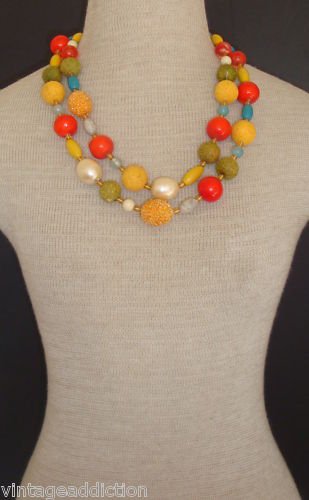 Vibrant Vintage Colorful Multi Strands Fancy Necklace