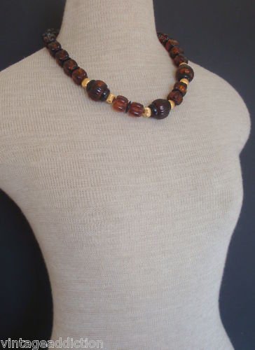 Vintage Chunky & Bold Brown Amber Art Deco Necklace
