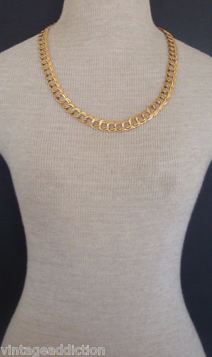 Vintage Wide Gold Chain 24" Long Necklace