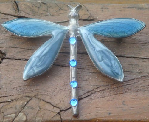 Vintage Blue Enameled Rhinestone Dragonfly Pin /Brooch