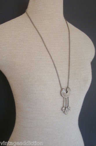 Outstanding Vintage Pewter 27" Long Cute Necklace